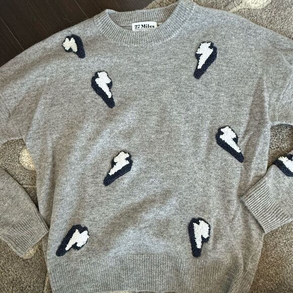 27 Miles Gray Sweater with Lightning Bolt Design, XS - Picture 2 of 6